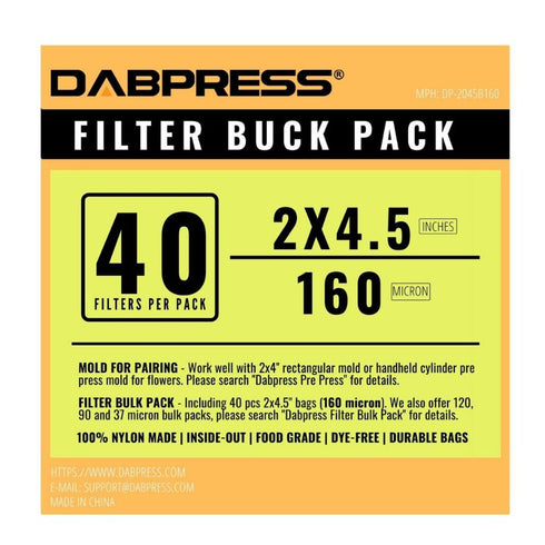 DABPRESS 2x4.5" 160-Micron Rosin Bag Bulk Pack (40pc Per Pack ) - Made of Food-Grade Pure Nylon Mesh
