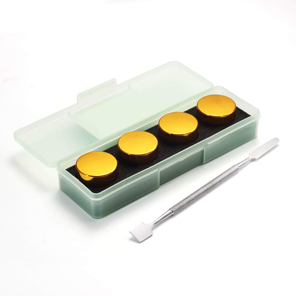 4-Pack Gold Rosin Jars Set - 5ml Non-Stick Silicone Glass Containers with Travel Case & Stainless Steel Dab Tool - Portable Storage for Wax