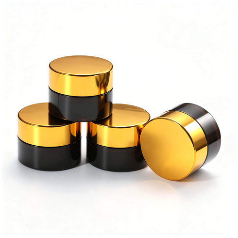 4-Pack Gold Rosin Jars Set - 5ml Non-Stick Silicone Glass Containers with Travel Case & Stainless Steel Dab Tool - Portable Storage for Wax