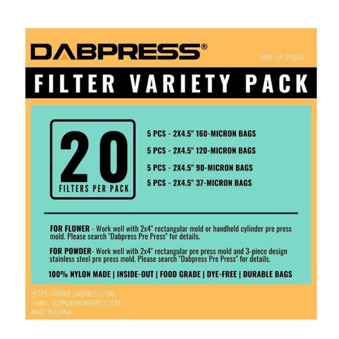 DABPRESS 2x4.5" Variety Rosin Bags - Including 37, 90, 120 and 160 Micron Filter Bags for Starter - 5 Pieces Each